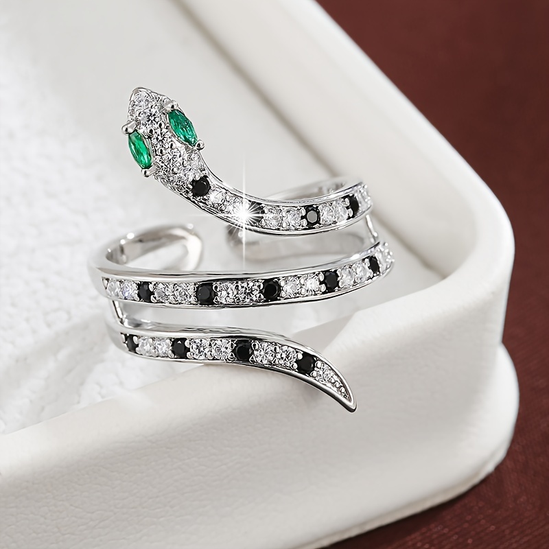 Snake Shaped Zirconia Open Ring for Women